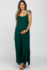 Green Tie Strap Side Slit Maternity Maxi Dress