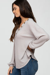 Grey Waffle Knit Button Accent Top
