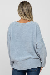 Light Blue Chenille V-Neck Maternity Sweater