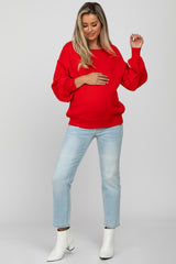 Red Boat Neck Bubble Sleeve Maternity Sweater