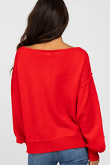 Red Boat Neck Bubble Sleeve Sweater