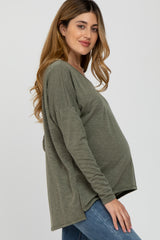 Olive Heathered Hi-Low Maternity Long Sleeve Top