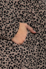 Mocha Animal Print Mock Neck Maternity Dress