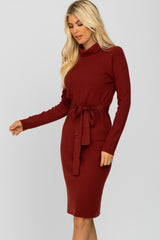 Burgundy Ribbed Turtleneck Sweater Dress