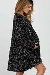 Black Printed Tiered Maternity Dress