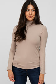 Taupe Fitted Mock Neck Long Sleeve Top