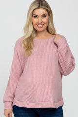 Pink Brushed Ribbed Long Sleeve Maternity Top