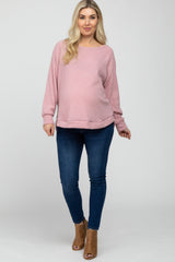 Pink Brushed Ribbed Long Sleeve Maternity Top