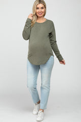 Olive Heathered Long Dolman Sleeve Maternity Top