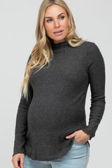 Charcoal Soft Ribbed Long Sleeve Maternity Top