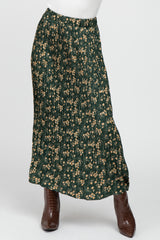 Forest Green Floral Pleated Skirt