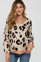 Peach Animal Print V-Neck Maternity Sweater