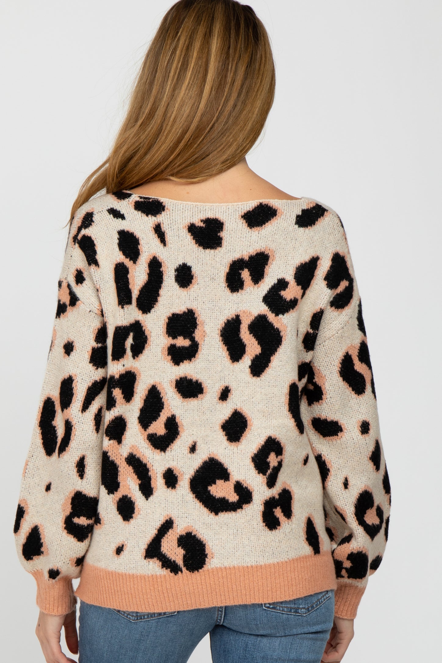 Peach Animal Print V-Neck Maternity Sweater