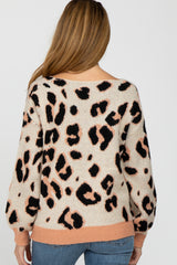 Peach Animal Print V-Neck Maternity Sweater