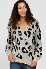 Grey Animal Print V-Neck Maternity Sweater