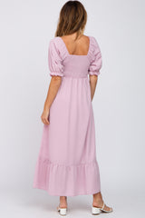 Pink Smocked Sweetheart Neck Maxi Dress
