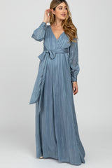 Blue Striped Shimmer Chiffon Maternity Maxi Dress