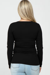 Black Ribbed Button Accent Maternity Top
