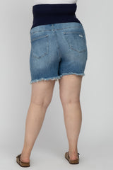 Blue Distressed Maternity Plus Jean Shorts
