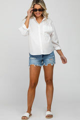 Blue Distressed Frayed Maternity Jean Shorts