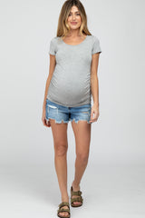 Blue Distressed Frayed Maternity Jean Shorts
