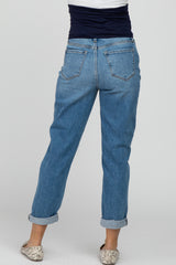 Blue Distressed Cuffed Maternity Jeans