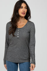 Black Charcoal Striped Long Sleeve Top
