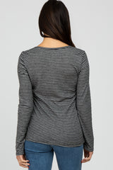 Black Charcoal Striped Long Sleeve Top