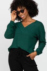 Forest Green V Neck Waffle Knit Maternity Top