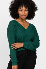 Forest Green V Neck Waffle Knit Top