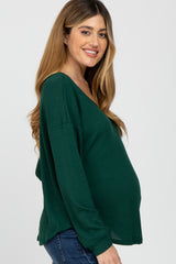 Forest Green V Neck Waffle Knit Maternity Top