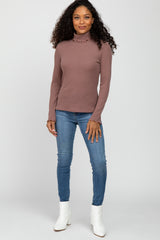 Faded Burgundy Thermal Knit Turtle Neck Top