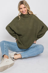 Olive Mock Neck Cable Knit Maternity Sweater