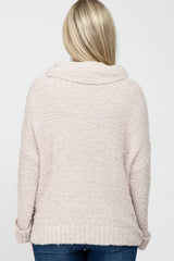 Beige Cowl Neck Cuff Sleeve Soft Knit Maternity Sweater