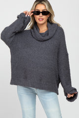 Charcoal Cowl Neck Cuff Sleeve Soft Knit Maternity Sweater