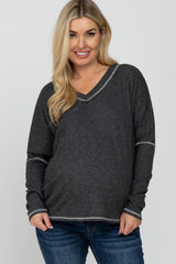 Charcoal Contrast Stitch Maternity Dolman Sleeve Top