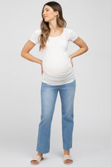 Light Blue Cropped Straight Leg Maternity Jeans