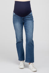 Blue Cropped Straight Leg Maternity Jeans