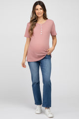 Blue Cropped Straight Leg Maternity Jeans