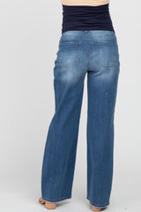 Blue Distressed Maternity Wide Leg Jeans