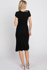 Black Brushed Ribbed Midi Dress