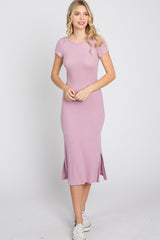 Pink Brushed Ribbed Midi Dress