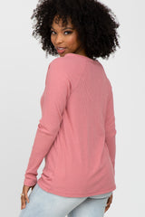 Pink Ribbed Button Front Top