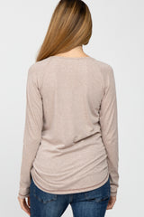 Taupe Contrast Stitched Long Sleeve Maternity Top