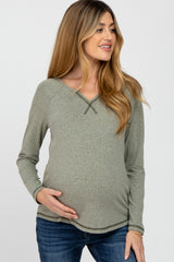 Light Olive Contrast Stitched Long Sleeve Maternity Top