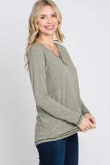 Light Olive Contrast Stitched Long Sleeve Top