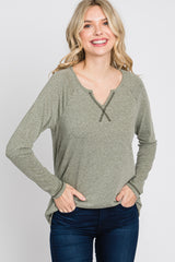 Light Olive Contrast Stitched Long Sleeve Top