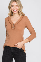 Camel Waffle Knit Button Accent Maternity Top
