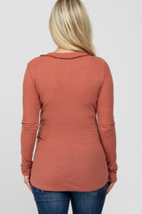 Rust Waffle Knit Button Accent Maternity Top