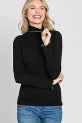 Black Thermal Knit Turtle Neck Top